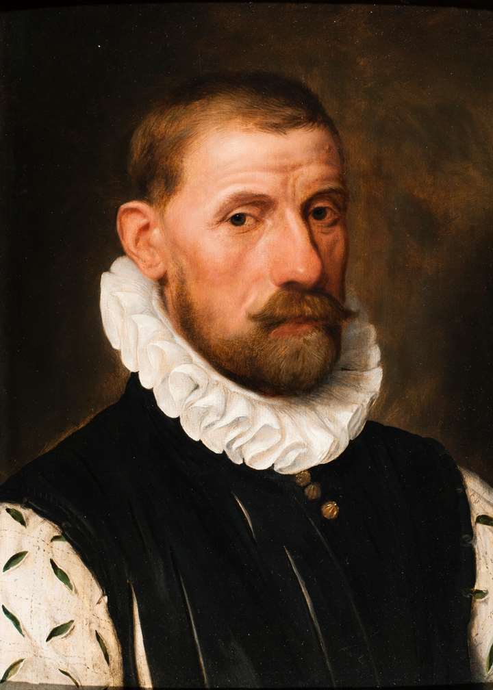 A Portrait of Lamoraal, Count of Egmont, wearing a Linen Ruff and a White and Green Silk Sleeved Doublet